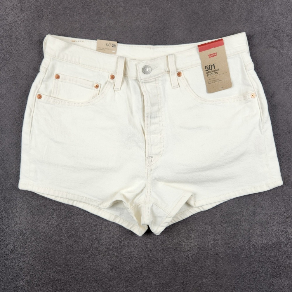 Levis 501 Shorts Womens 31 White Original‎ Fit High Rise Button Fly Denim NEW